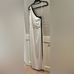 White with black lace trim long formal dress